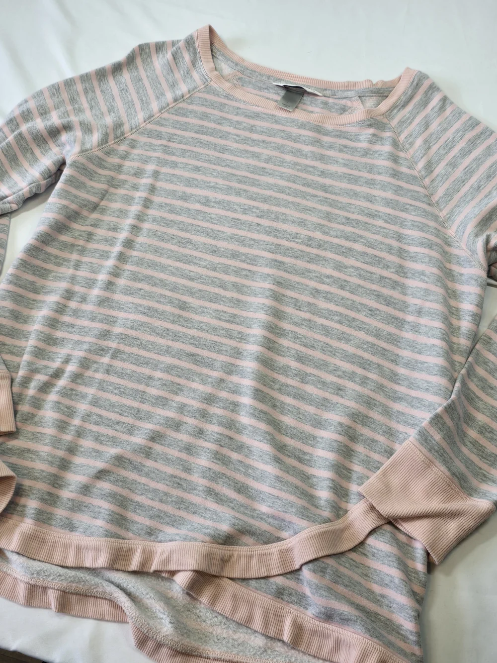 Christopher & Banks Grey Pink Striped Tulip Hem Long Sleeve Top Size Large